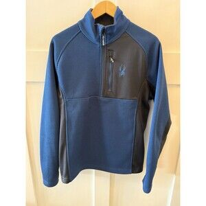 Mens Spyder Half-Zip Sweater Gait Blue Back Knit Pullover Winter Jacket Coat Med